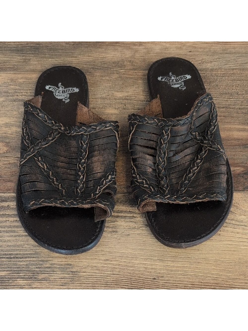 Freebird Black/Brown Boho Woven Leather Hippie Sandals 11      -c156 - Picture 2 of 7
